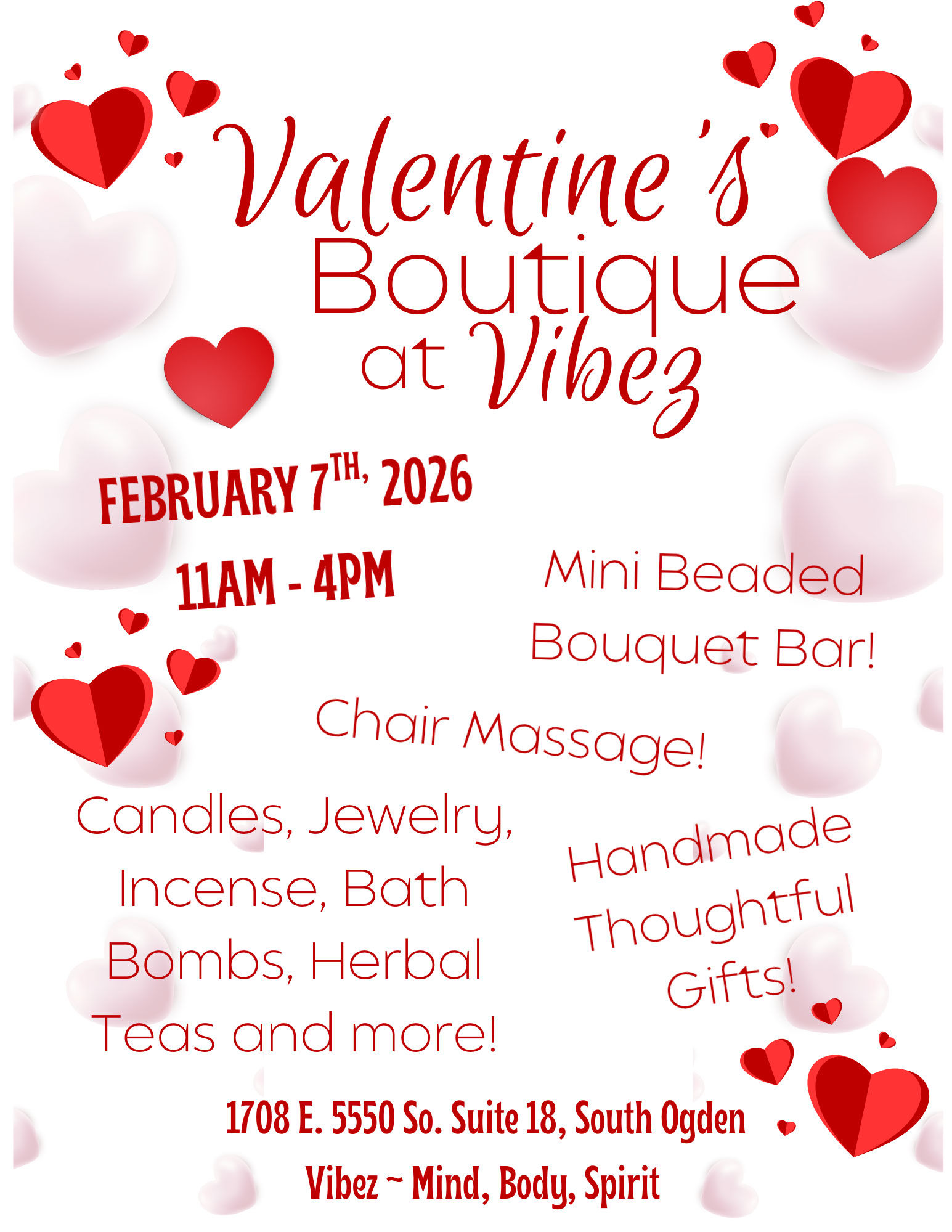 Valentine's Boutique at Vibez Ogden. February 7th, 2026